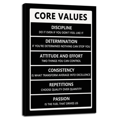WYJZDZQ8 Inspirational Canvas Wall Art Core Values Picture Poster Inspiring Wooden Artwork Motivational Positive Quote Painting for Office Home Classroom Decor Framed Ready to Hang[12''W X 18''H]