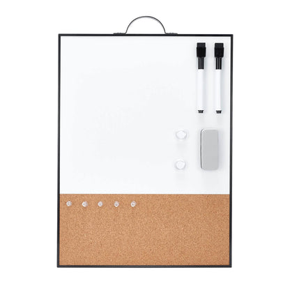TSJ OFFICE Small Whiteboard Cork-Board - 16" X 12" Portable Aluminum Black Framed Magnetic Dry Erase Board, Small Bulletin Cork Board with Holder for Office, Home and School