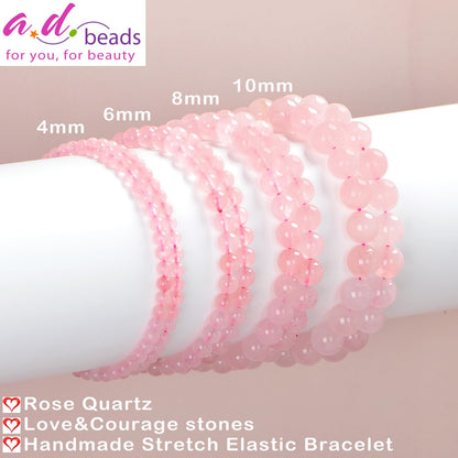 AD Beads Handmade Gemstone Stretch Elastic Bracelet Crystal Healing Reiki Nature's Beauty and Spiritual Essence Unisex (8mm, Rose Quartz)