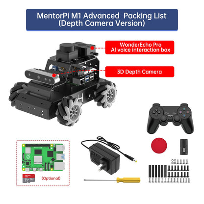 HIWONDER Robot Car with ChatGPT Large AI Models, 3D Depth Camera Mecanum-Wheel Chassis ROS2-HUMBLE Lidar SLAM Mapping Navigation Autonomous Driving, MentorPi M1 Advanced Kit Without Raspberry Pi