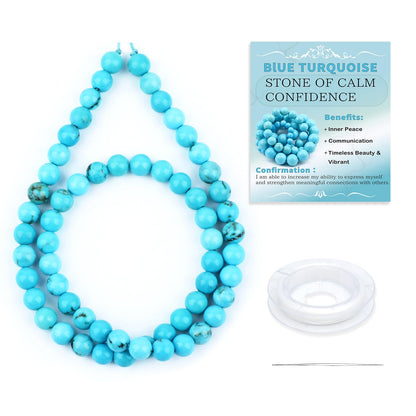 CMBYN Natural Stone Beads Round Genuine Real Stone Beading Strand Loose Gemstones DIY Smooth Bead for Bracelet Necklace Earrings Jewelry Making (Blue Turquoise, 6mm 60 Pieces)