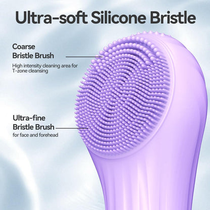 Facial Cleansing Brush, Silicone Face Scrubber with Heat and Vibration 5 Speeds, Waterproof Rechargeable Electric Face Scrub Brush for Men & Women, Deep Cleansing, Exfoliating and Massage (Purple)