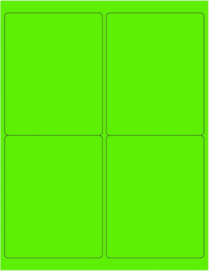 8-1/2 x 11 Neon Color High Light Fluorescent Labels for Laser & Inkjet Printer (Green Fluorescent, 4 x 5-4 Per Page | 100 Labels)