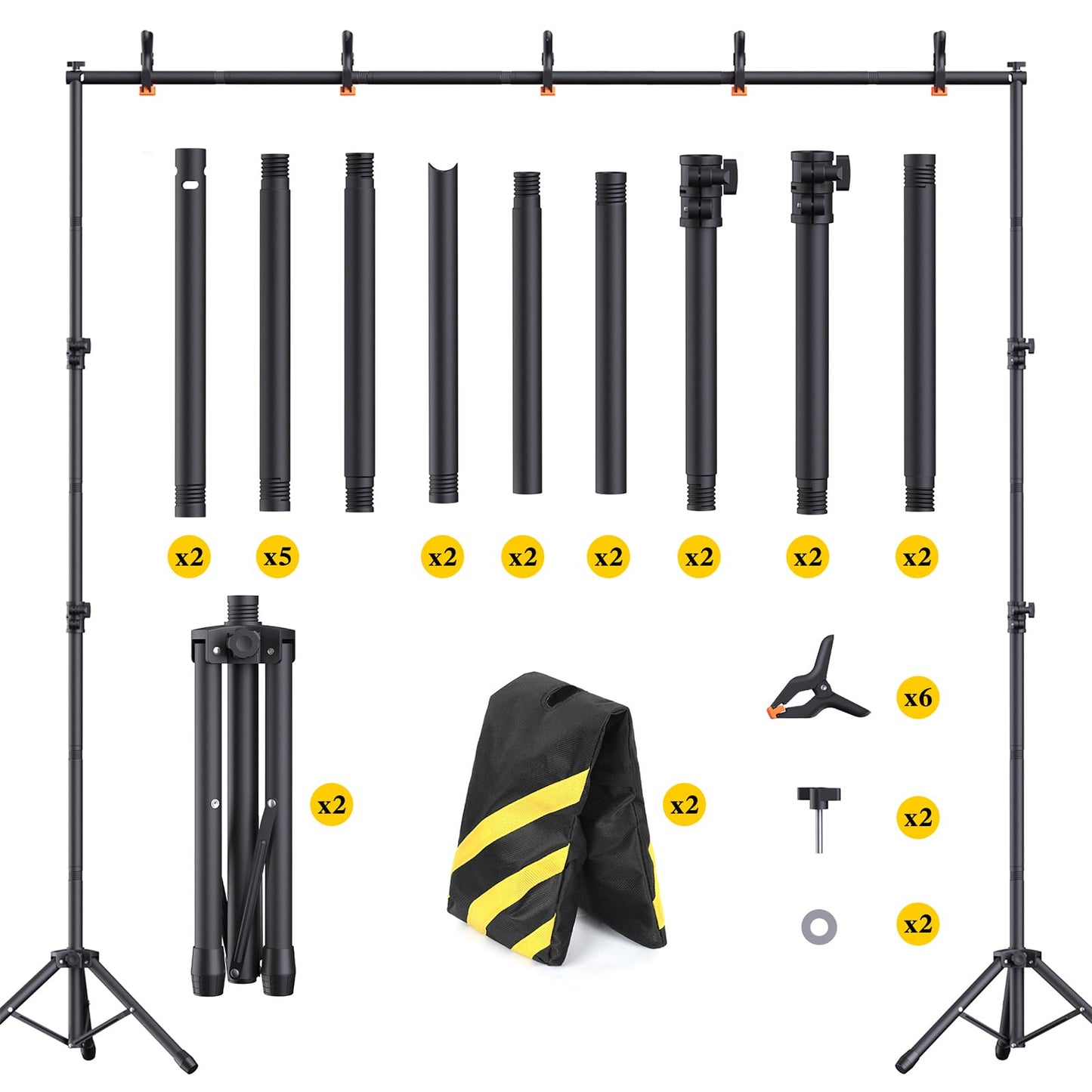 Backdrop Stand 10×8ft (W×H) Adjustable Backdrop Support Ground Kit Photography Photo Shoot Backdrop Stand for Parties with Sandbags, Spring Clips, Carrying Bag