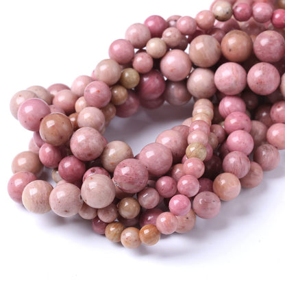 36PCS 10MM Natural Rhodonite Beads Round Loose Stone Beads for Jewelry Making DIY Energy Stone Healing Power Bracelet 15"