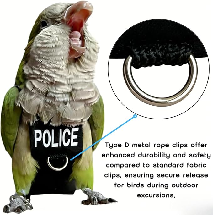 Bird Diaper Flight Suit, Cute Cosplay Parrot Clothes, Easy-to-Wear Washable Nappy, Durable Metal Ring Harness for Cockatiel, Conure, African Grey, Parakeet Outdoor Flying (with Leash,2M)