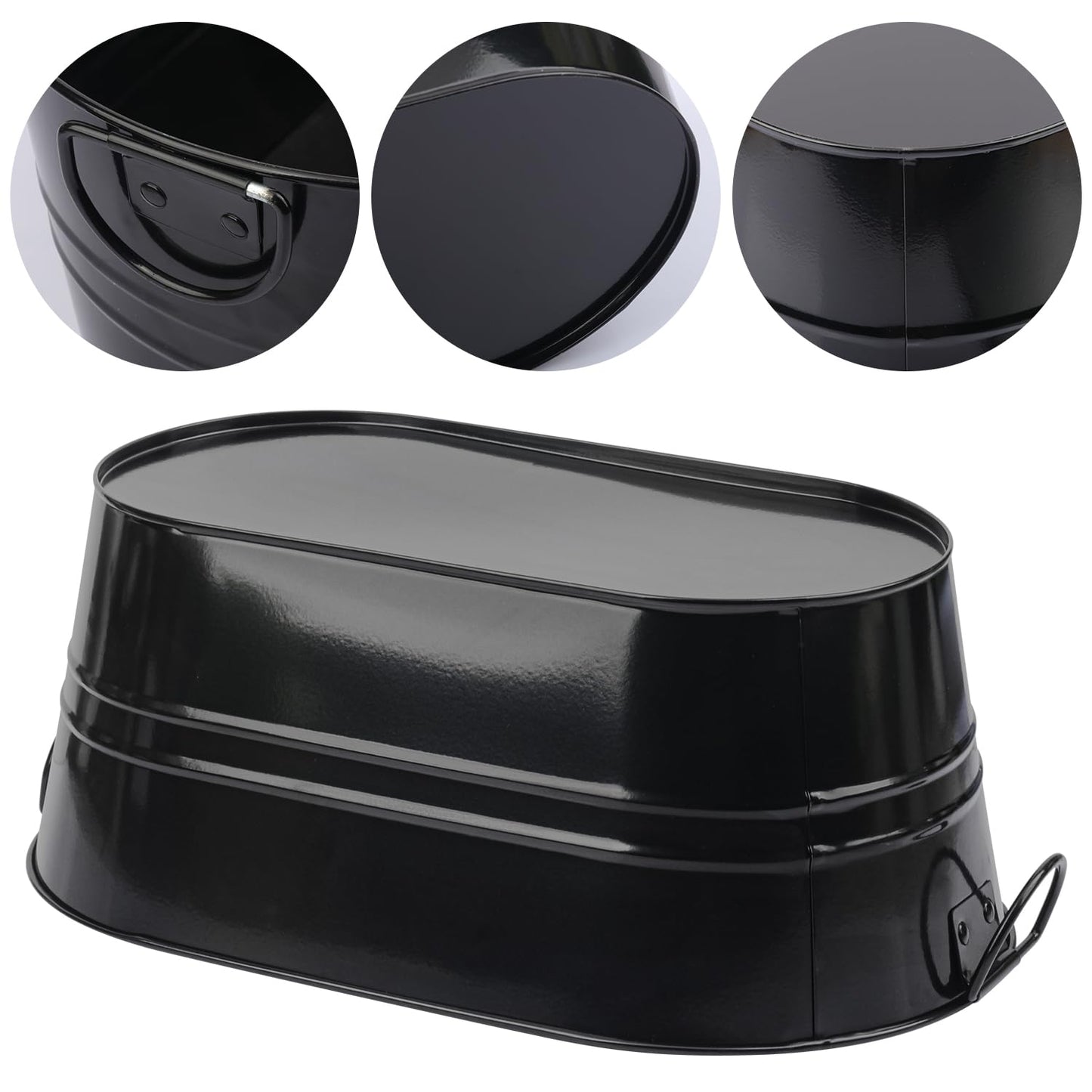 Yiksonyo 3 PCS 15.3 x 9 x 6 inches Black Metal Galvanized Tub with Handles, 3 Gallon Beverage Tubs for Parties, Large Ice Buckets for Beer, Wine, Cocktails & Outdoor Events