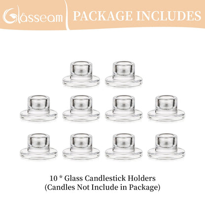 Glasseam Glass Tapered Candlestick Holders: 10Pcs Small Taper Candle Holders Bulk Clear Candle Sticks Holder Decor Short Modern Candle Holder for Table Centerpiece Wedding Christmas Dinner Party