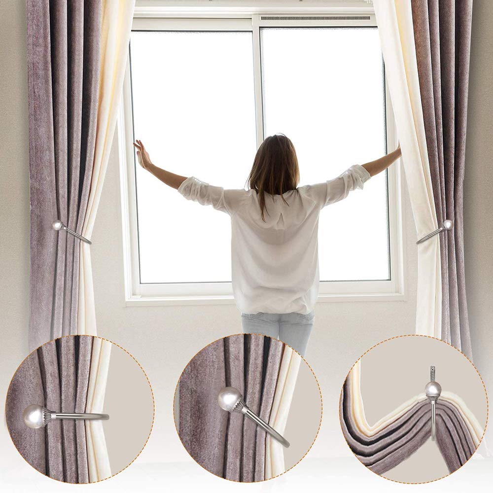 COCIVIVRE 2 Pack Curtain Holdbacks Wall Mounted Curtain Tiebacks Hooks Plastic Pearl U Shape Curtain Tiebacks with Screws Curtain Ties for Home Office-Gold