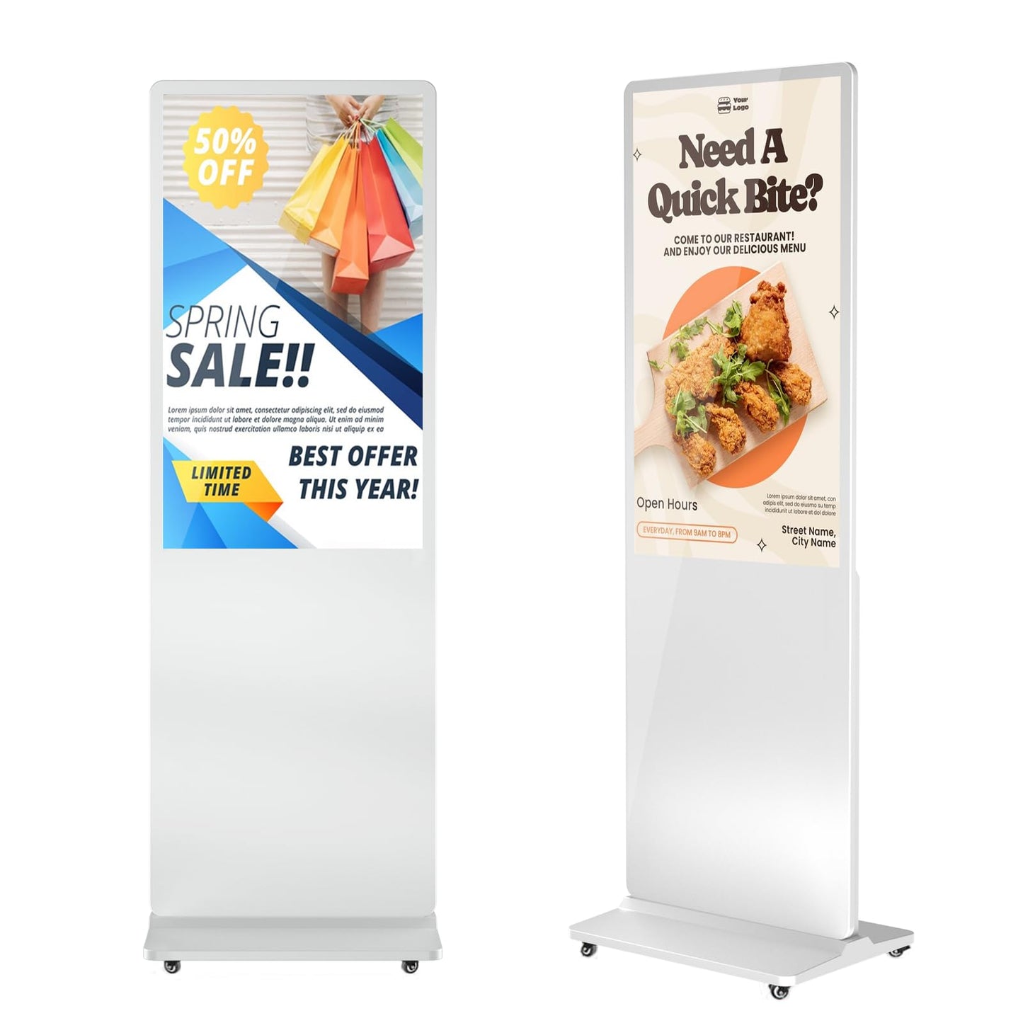 QIXZOCV MWE 37 Inch Digital Signage Displays, LCD Screen Advertising Kiosk with Custom Service, Indoor Floor Standing Commercial Totem, Android System Vertical Poster with Auto Media Player-White