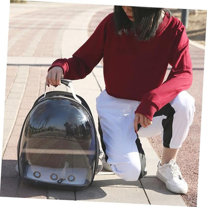 MERRYHAPY Portable Parrot Backpack with Transparent Window and Wooden Bar Breathable Pet Carrier for Outdoor Travel Black Comfortable Design for Birds and Pets