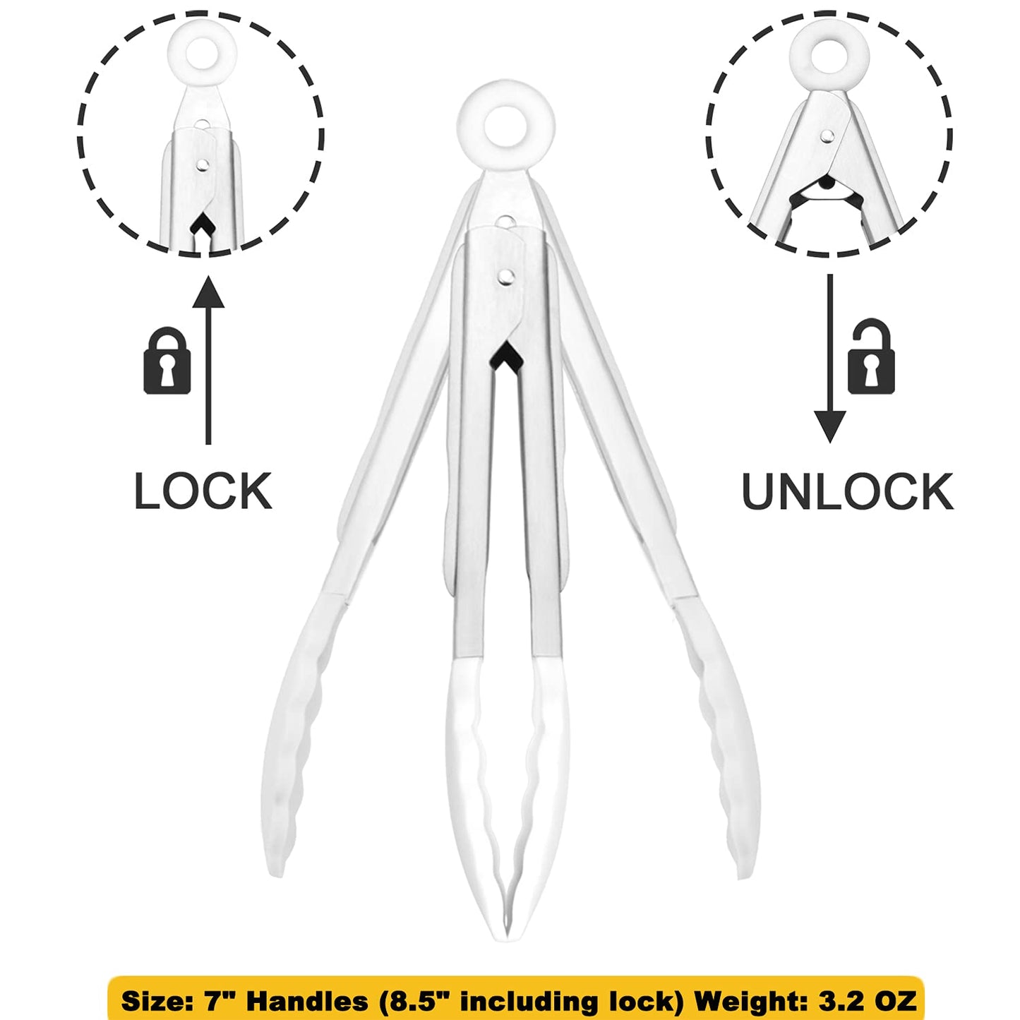 Small Silicone Tongs 7-Inch Mini Serving Tongs, Set of 3 (Black Gray White)