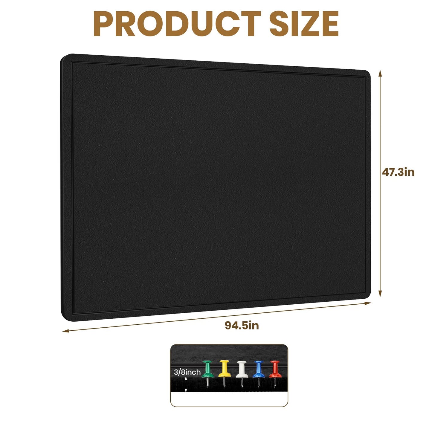 Extra Large Bulletin Board, 95 X 47 inches Cork Board with 30 Pushpin, 8' x 4' Felt Cork Board Notice Pin Board, Self-Adhesive Vision Board Mood Board Foldable Photo Board for Wall - Black