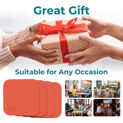 BLACK+DECKER Square Coasters Set of 4, Water-Resistant Coasters for Drinks, Flexible Durable 4" Drink Coaster for Tabletop Protection, Coffee Table Decor Ideal for Home Decor (Coral Rose)