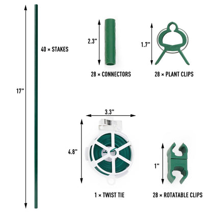 MAXPACE 125pcs Garden Stakes Kit: Includes 40 Sets of Fiberglass Plant Sticks Supports & Accessories for DIY 4ft, 5ft, 6ft, 7ft Stakes for Tomato, Vegetables, Indoor & Outdoor Gardening Supplies