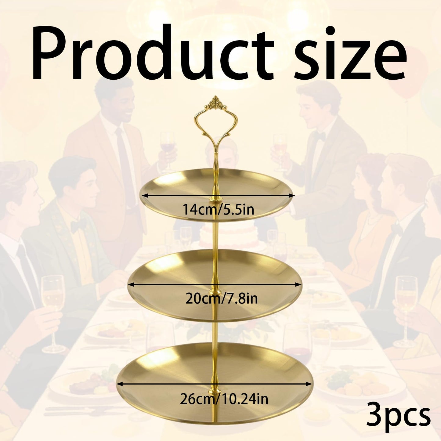 MOSIOBERDAVIAN 3 Pcs 3 Tier Stainless Steel Cupcake Stand, Gold Tiered Dessert Stand for Wedding, Birthday Party, Baby Shower, Tea Party, Graduation Ball (Gold)