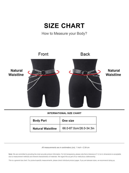Women’s Adjustable Waist Belt with Chain Layer – Faux Leather Double Strap Belt with Alloy Ring – Minimalist Streetwear Accessory for Festival, Photoshoot, Outfit Styling(Fit waist 26.0-34.3in)