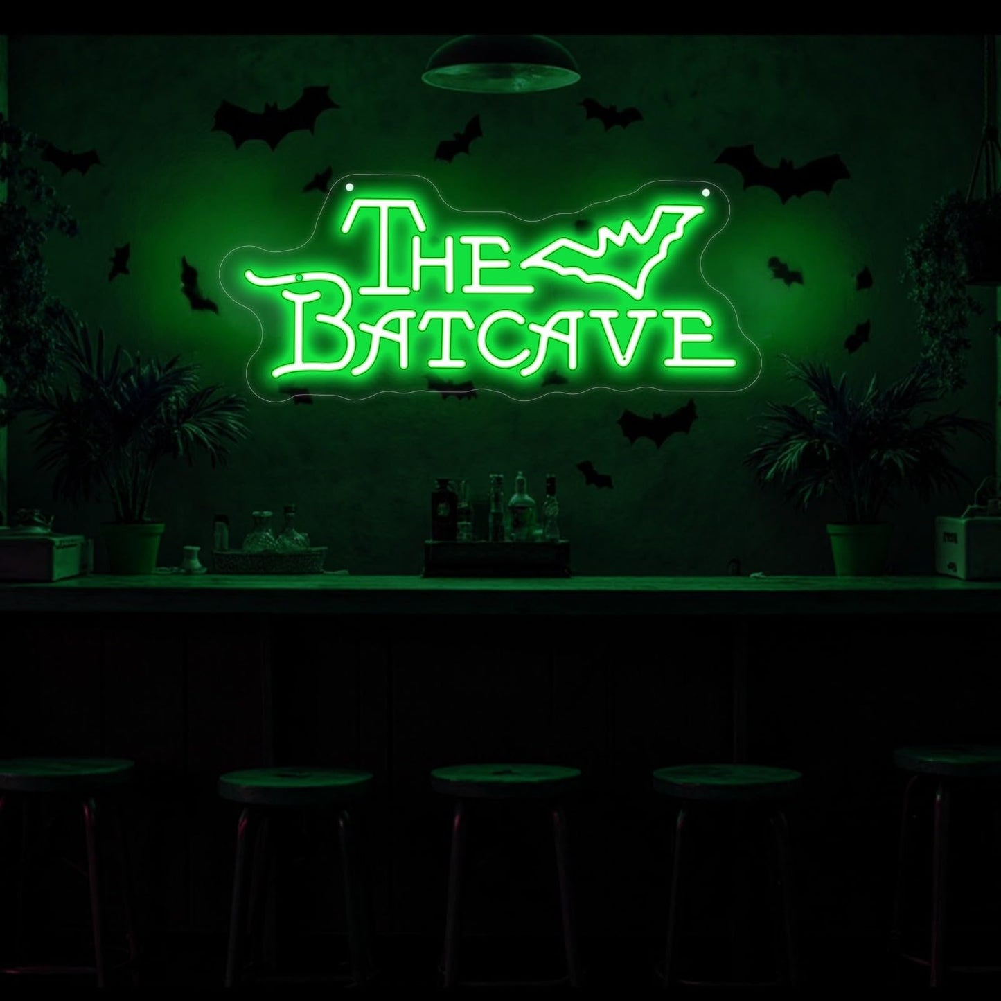 Bat Shaped Cave Neon Sign, Bat Neon Light, Horror Bedroom Dorm Wall Decor, Gothic Lovers Gift, Dimmable Gotham Business Signs for Man Cave Bar Kids Movie Room Party Gifts Christmas Supply-Green-17.7"