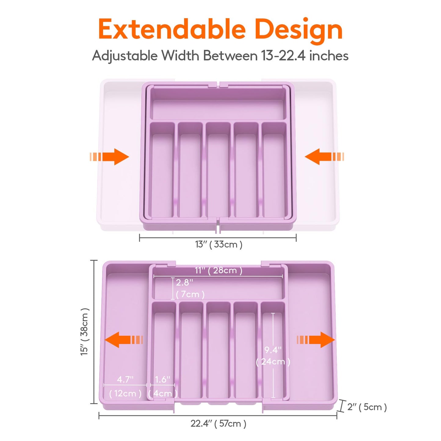 Lifewit Silverware Drawer Organizer, Expandable Utensil Tray for Kitchen, BPA Free Flatware and Cutlery Holder, Adjustable Plastic Storage for Spoons Forks Knives, 13-22 x 15", Purple