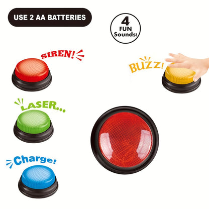 Set of 4 Game Answer Buzzers with LED Light & Unique Sound Effect, Multi-Color Quiz Buzzers for Classroom Learning, Family Game Night, Trivia Competition & Interactive Party Game for Kids & Adults