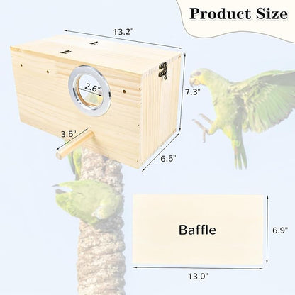 Parakeet Nesting Box Cockatiel Nesting Natural Pine Bird Nest Bird Breeding Box House Acrylic Transparent Bird Box with Detachable Wooden Board for Lovebirds Cockatiel Budgie Conure Parrot XL