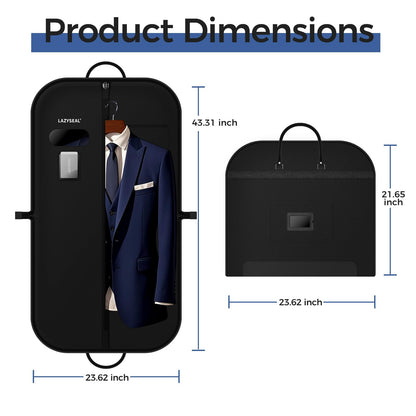 LAZYSEAL Garment Bag for Closet Storage and Travel 43-Inch Waterproof Dustproof Suit Luggage Bag Unisex Clothes Bag Durable 600D Oxford Fabric 2-in-1 Hanging Suit case Coat Bag for Man, Woman