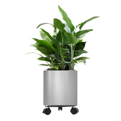 LONGRUNNEW Stainless Steel 30cm Square Planter with Wheels Trolley, Large Plant Pots for Indoor, Outdoor, Business Space, Public Places, Easy to Clean and Move