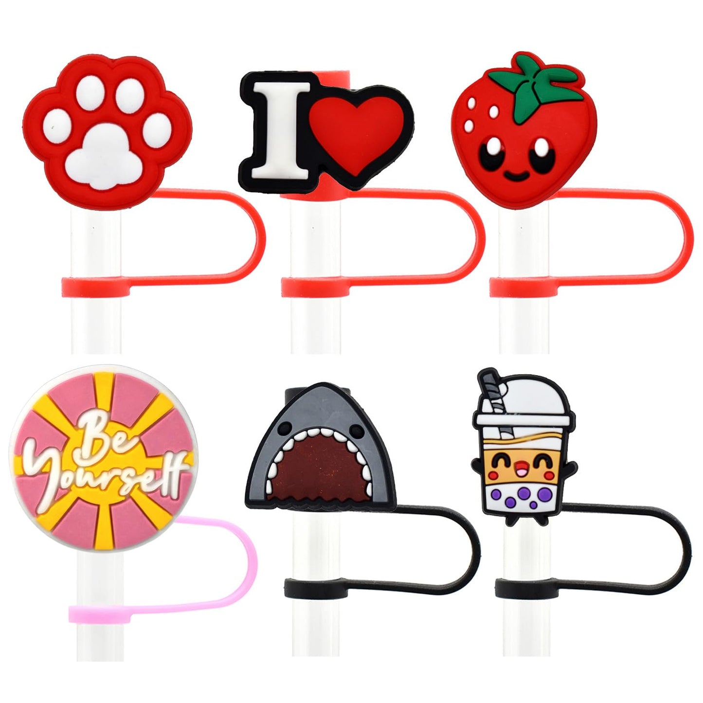 Gibleitz Random Different 10mm Straw Cover Caps for Tumbler Cup,40PCS Mixed Cute PVC Straw Toppers, Dust-Proof and Reusable,Party Gifts