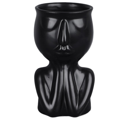 Semme Scandinavian Ceramic Face Planter Pot, Minimalist Planter Pot for Home Office Garden (Black)