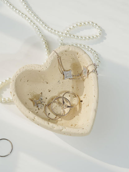 DINLiAN S Concrete Ring Holder Dish,Jewelry Dish Tray,Decorative Trinket Dish Vanity Tray,Cute Heart Jewelry Organizer for Woman Room Table Decor (beige heart)