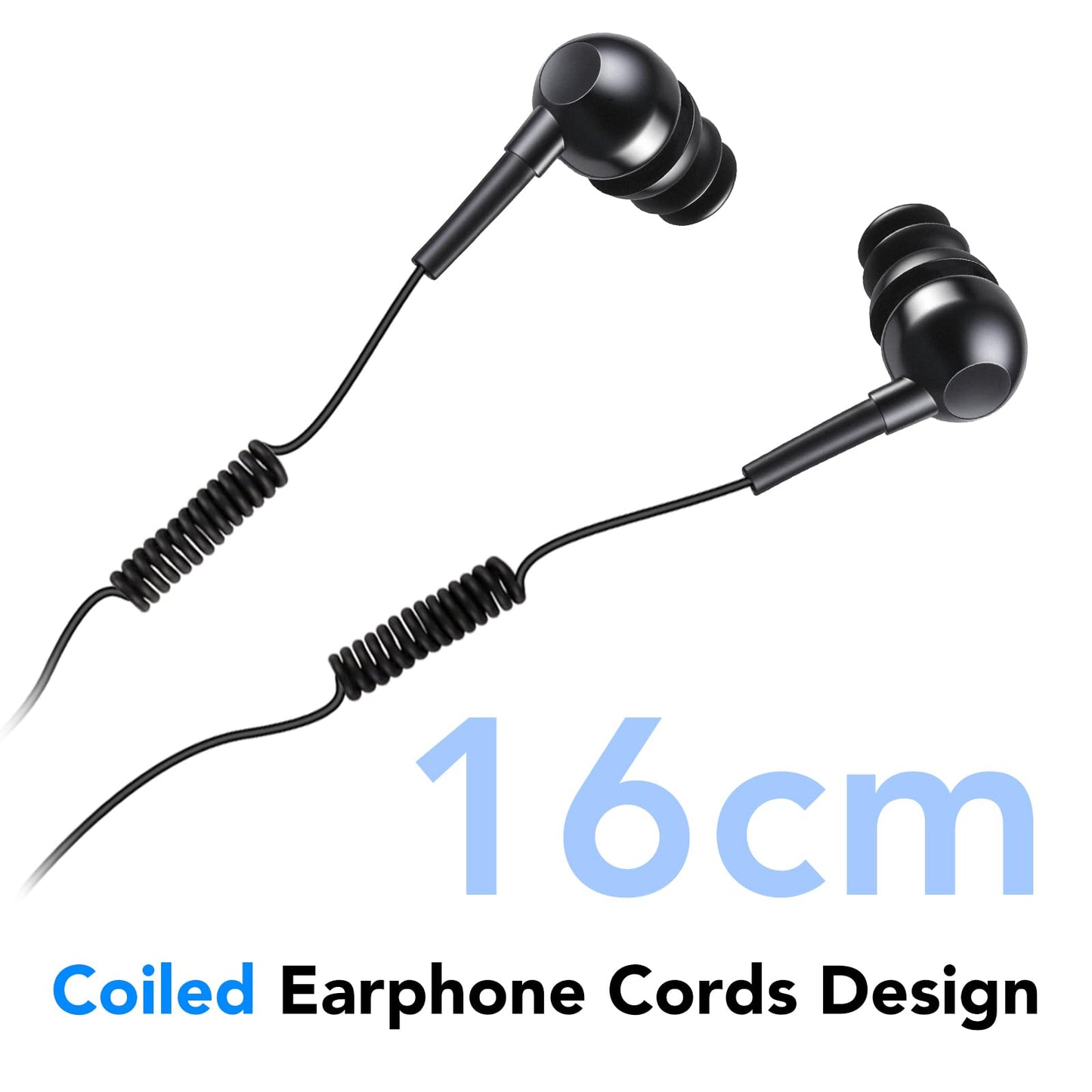 AGPTEK IPX8 Waterproof in-Ear Earphones, Coiled Cable Swimming Earbuds with Stereo Audio Extension Cable, Wired,Black