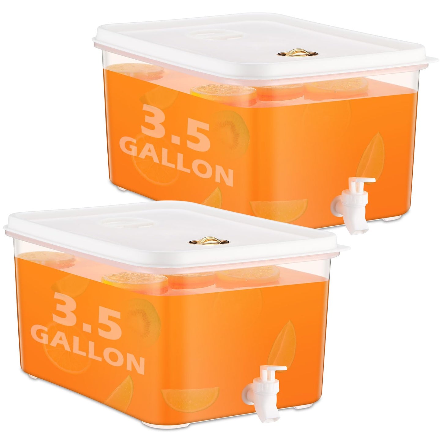 Domensi 2 Pack 3.5 Gallon Drink Dispenser for Fridge with Spigot Water Dispenser Leak Proof Lids Filter Screen Beverage Juice Container Sealed Plastic Lemonade Milk Cold Hot Drink Tea Jug for Party