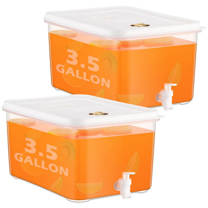 Domensi 2 Pack 3.5 Gallon Drink Dispenser for Fridge with Spigot Water Dispenser Leak Proof Lids Filter Screen Beverage Juice Container Sealed Plastic Lemonade Milk Cold Hot Drink Tea Jug for Party