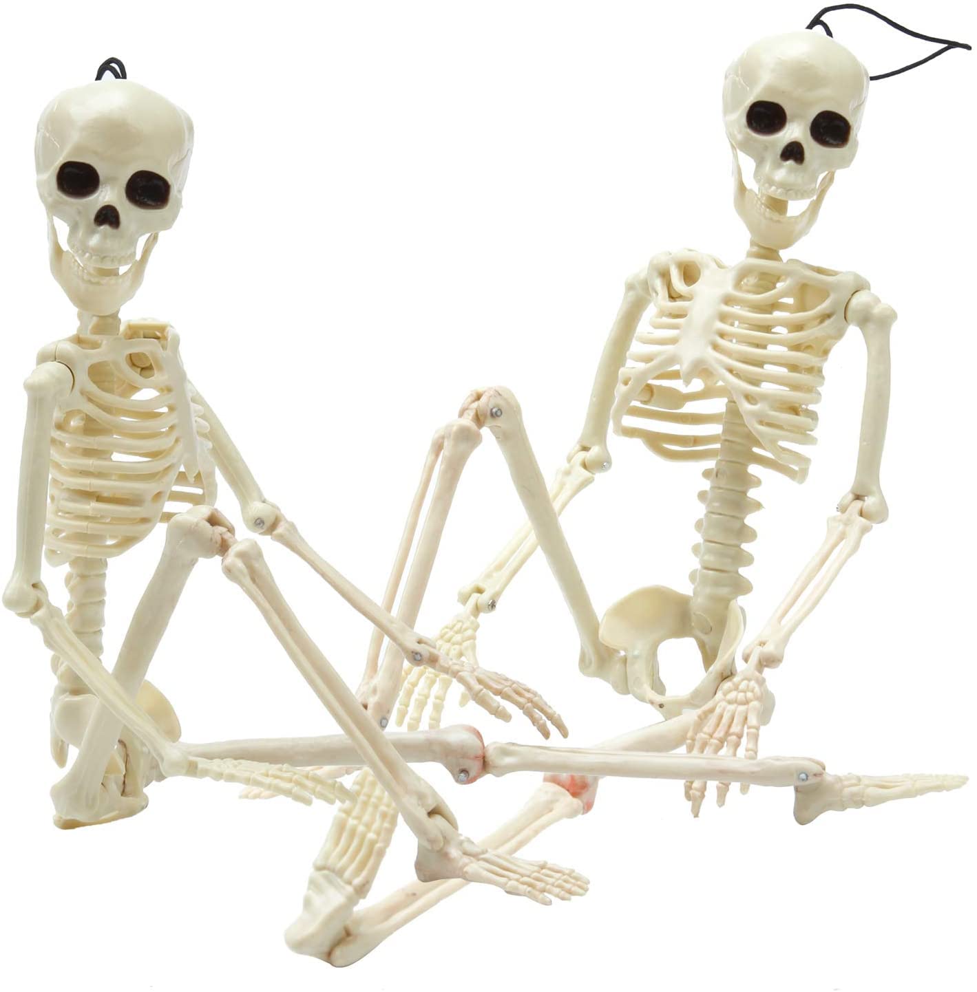 Tvoip 2 Packs Halloween Skeletons, Halloween Hanging Skeleton Decoration 16” Posable Skeleton Halloween Decoration Full Body Posable Joints Skeletons Halloween Decorations Outdoor Indoor