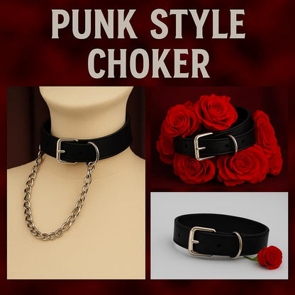 Handmade Leather Black Collar Necklace with Extra Long Chain, Adjustable Fit, Durable Stitching Punk Collar with Custom Exaggerated Personalized Fashion Alphabet Choker for Carnival Party Music Festival