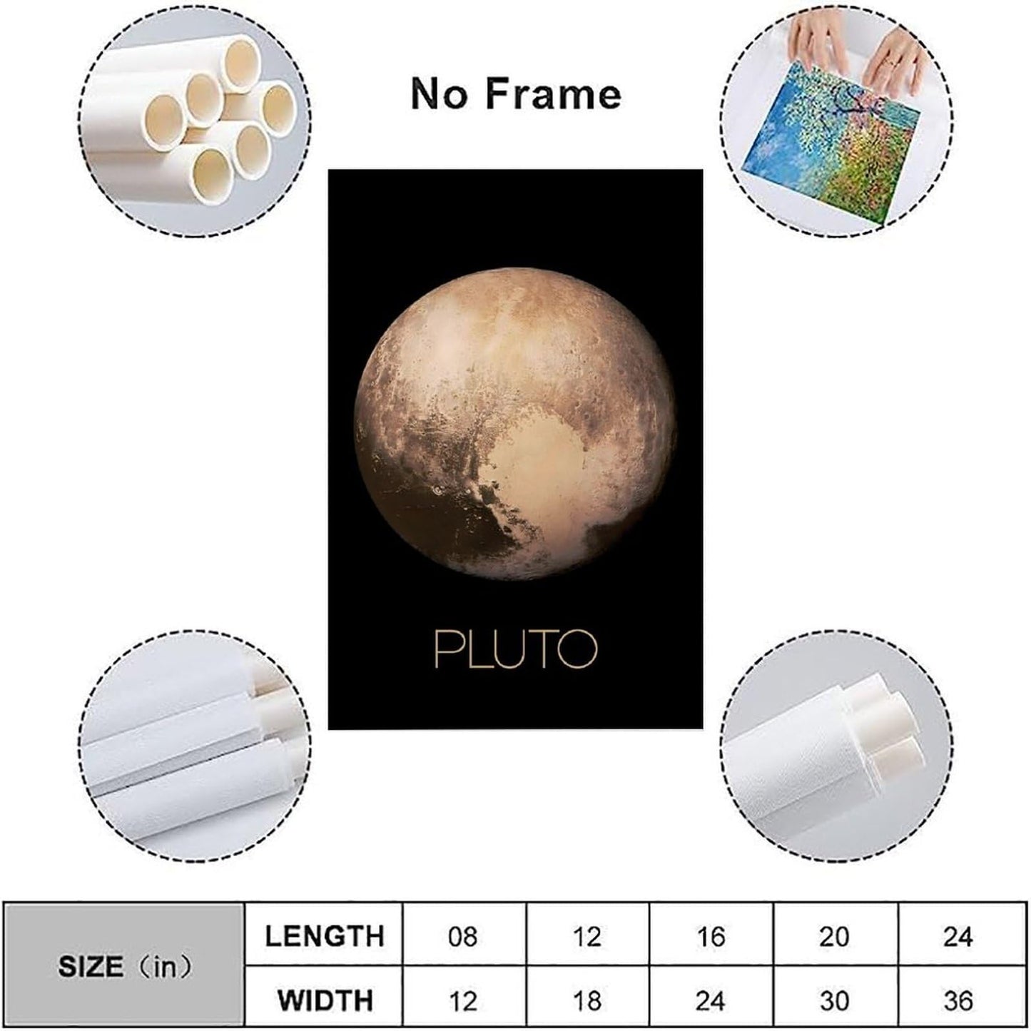 XIAOLOUTINYU Solar System Canvas Wall Art - Pluto Planet Space Poster for Kids Room Bedroom Classroom, STEM Educational Astronomy Decor, Science Gift for Boys Girls Teens, 16x24 Inch Unframed
