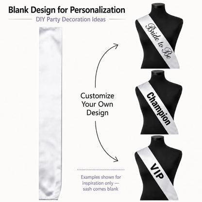 Pack of 6 Blank Satin Pageant Sashes for Princess, Beauty Queen, Homecoming, Winner, Mayor and DIY Decoration, White