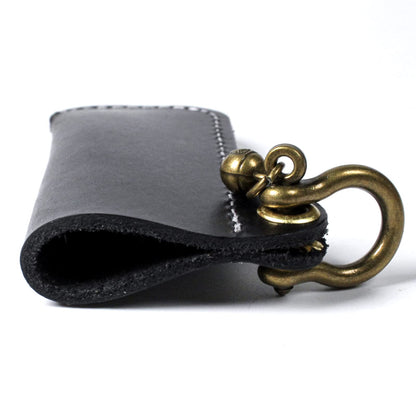 HUMWE Leather Lighter Case Holder for BIC Standard Size Lighters Sleeve Cover Genuine Leather Case Pouch with Metal Horseshoe Shackles for Keychain Pendant (Black, Standard)