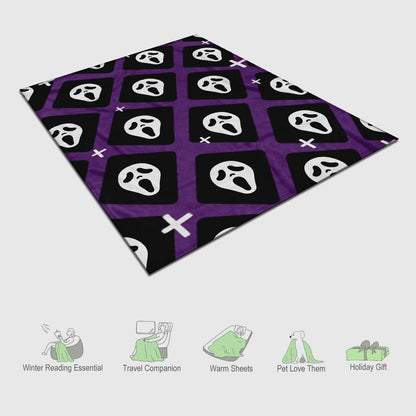 Halloween Spooky Face Blanket, Purple and Black, Soft Ghost Throw for Travel, Office, Home (60" x 50")