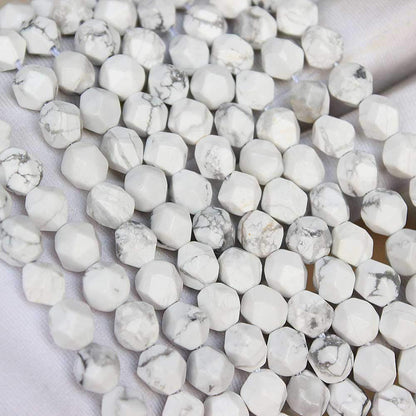 MJDCB Best Sellers Natural Stone Beads Faceted Polygon White Howlite Crystal Energy Stone Healing Power for Jewelry Making(8mm)
