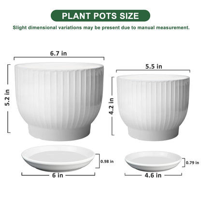 YUFDA Ceramic Plant Pots,6.7 + 5.5 Inch,Ceramic Flower Pots,Planters with Drainage Hole and Saucer,Planters for Indoor Plants(Pure White)
