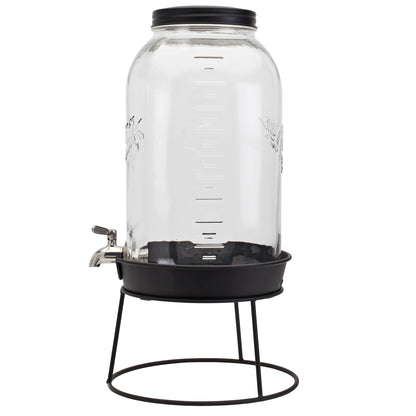 Mason Craft & More 3 Gallon Glass Beverage Drink Dispenser with Leakproof Spigot and Metal Stand