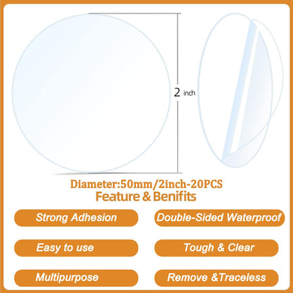 20PCS Heavy Duty Double Sided Adhesive Mounting Circle Tape- Waterproof,Strong Adhesion,Clear, High Strength,No Residue Removability for Hanging,Wall Mounting, Home Decor,Adhesive for Shower