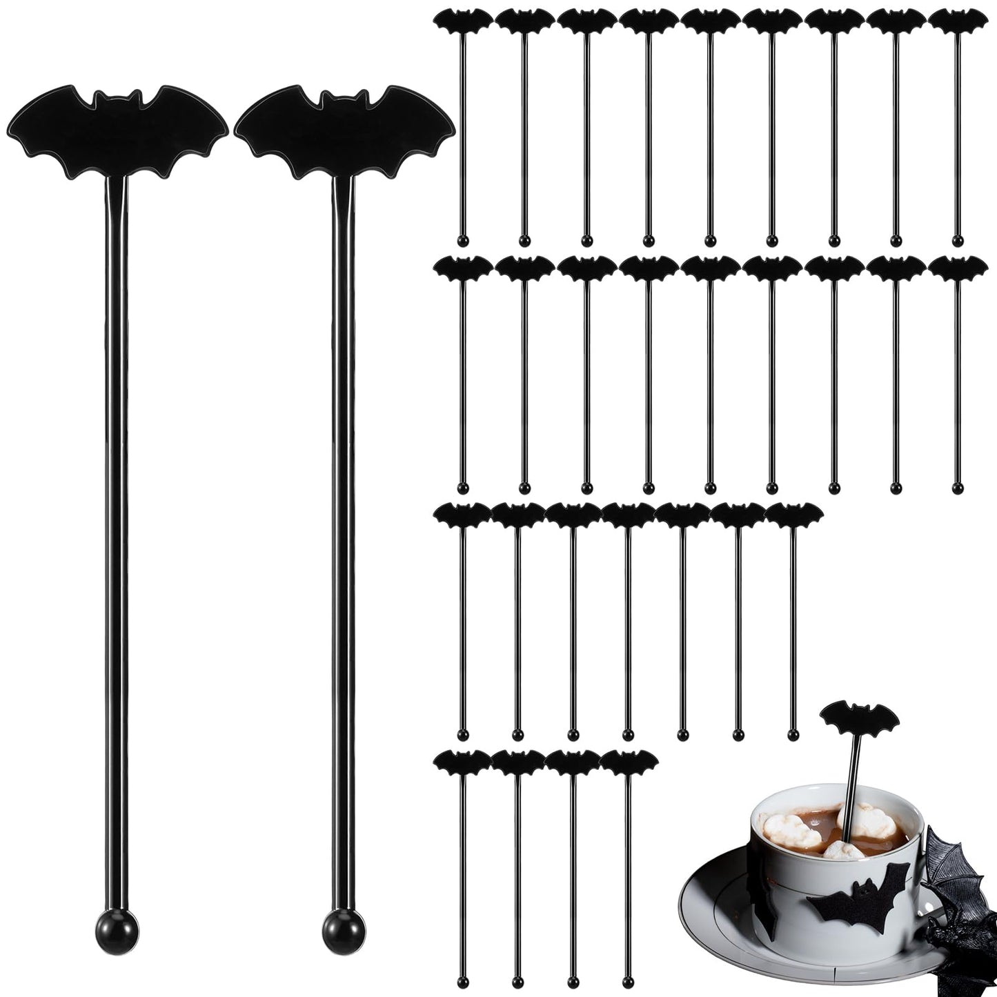 SiliFine 30 Pcs Halloween Swizzle Sticks Plastic Coffee and Cocktail Stirrers Fall Thanksgiving Drink Stirrers Cocktail Mixers for Halloween Fall Autumn Party Tea Coffee Bar Decoration(Bat)