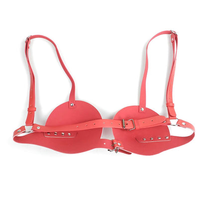Women's Leather Bullet Cup Bra Body Harness Adjustable Brooch Buckle Punk Lingerie Bra Catwoman Costume(red) One Size