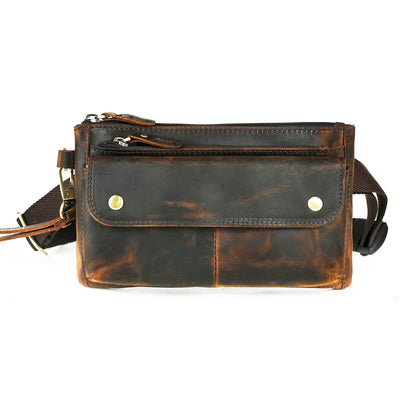 Handadsume Genuine Leather Hiking Riding Travel Fanny Waist Pack Small Phone Pouch For Men Women FB811-29 (100% Leather-The 8136 Brown)