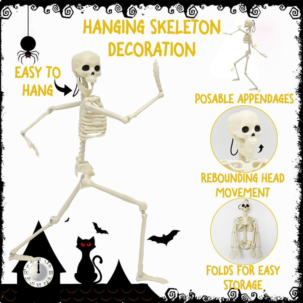 CAMIRUS 5PACK Halloween Skeleton Decorations, 16" Full Body Mini Skeletons with Poseable Joints for Yard, Garden, Lawn, Patio, Party Favors & Decor, 5pcs