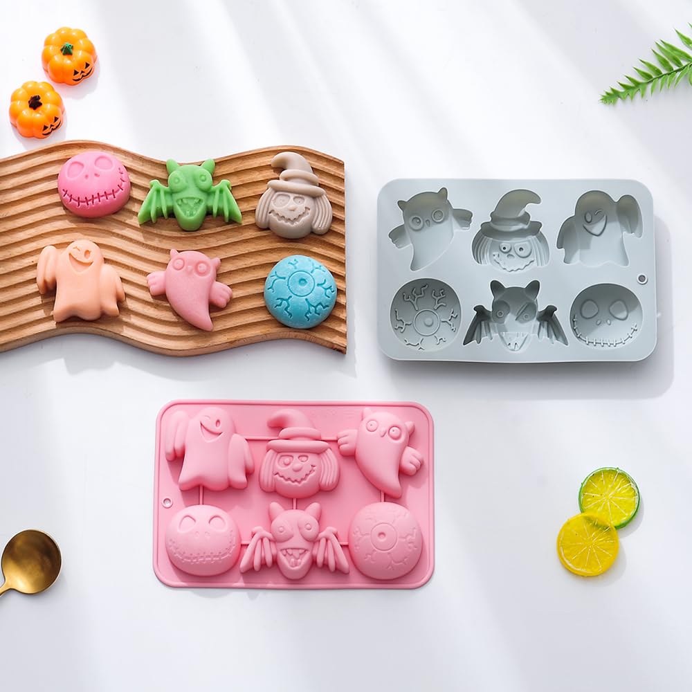 Cartoon Spooky Silicone Molds, 2 Pack Halloween Themed Elf Molds for Aromatherapy Candles Chocolate Pudding Dessert Jelly Handmade Soap Cupcake Topper for Halloween Party Props
