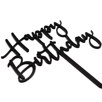 CC TOWN Happy Birthday Cake Topper, Black Acrylic Durable Versatile Cake Topper, Birthday Supplies Decorations (Black)