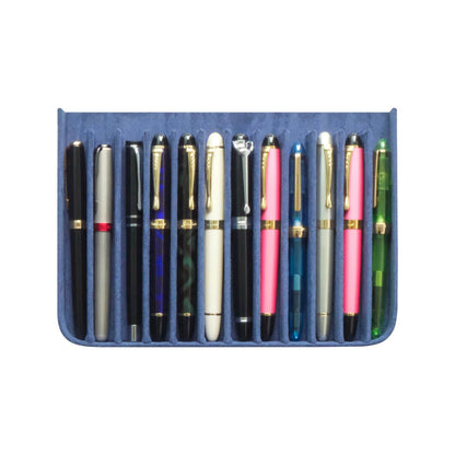 MIVLXLX PU Leather 12 Fountain Pen/Pencil Tray Case Organizer, Fashion Design, Handmade, Magnetic Closure with Drawer, Christmas Gift for Man/Woman/Office, 12 Slots(blue)